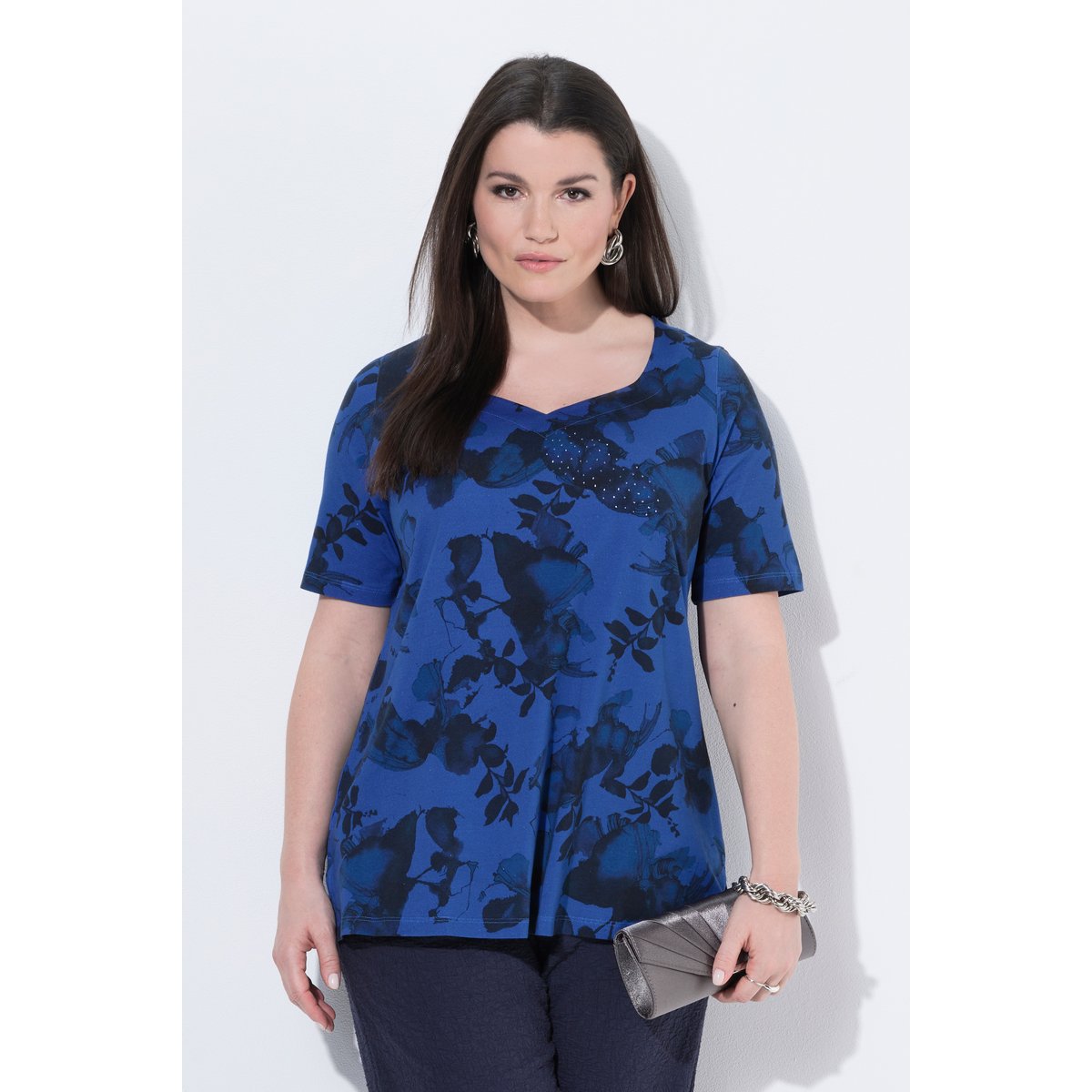 T-shirt en coton Pima marine foncé, ULLA POPKEN
