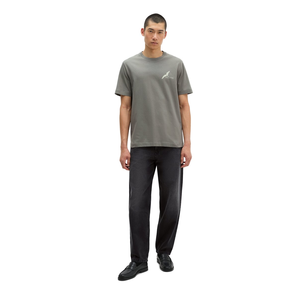 T-shirt regular en coton bio régénéré gris, MARC O'POLO