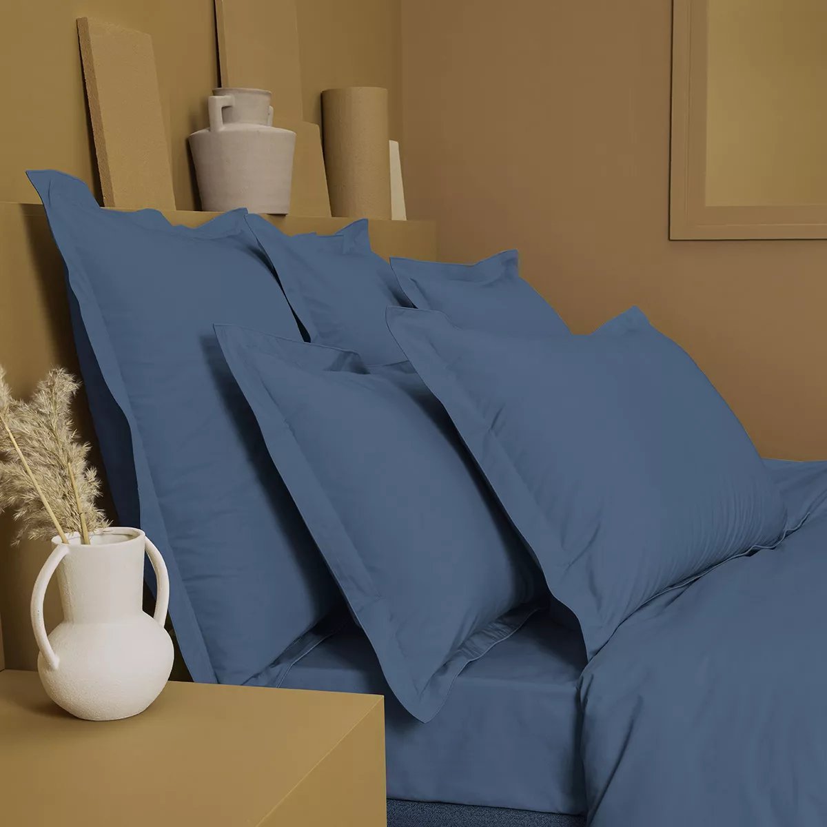 Drap housse b35 percale de coton GIULIA denim, GARNIER THIEBAUT