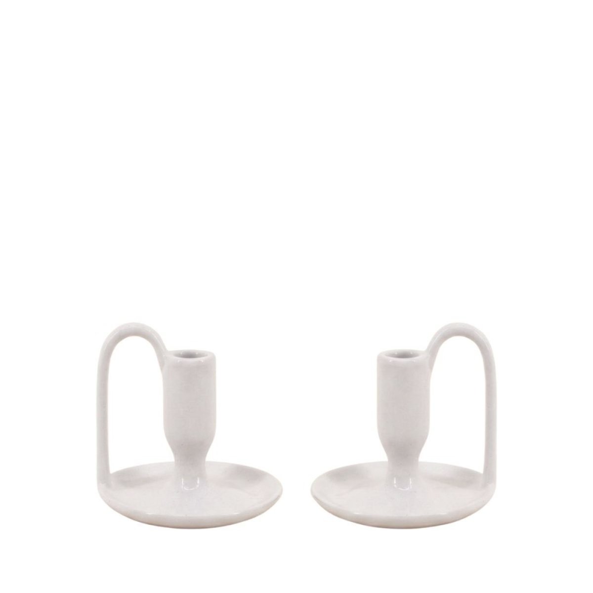 Lot de 2 bougeoirs blanc en céramique avec anse 11cm blanc, ORNAMI