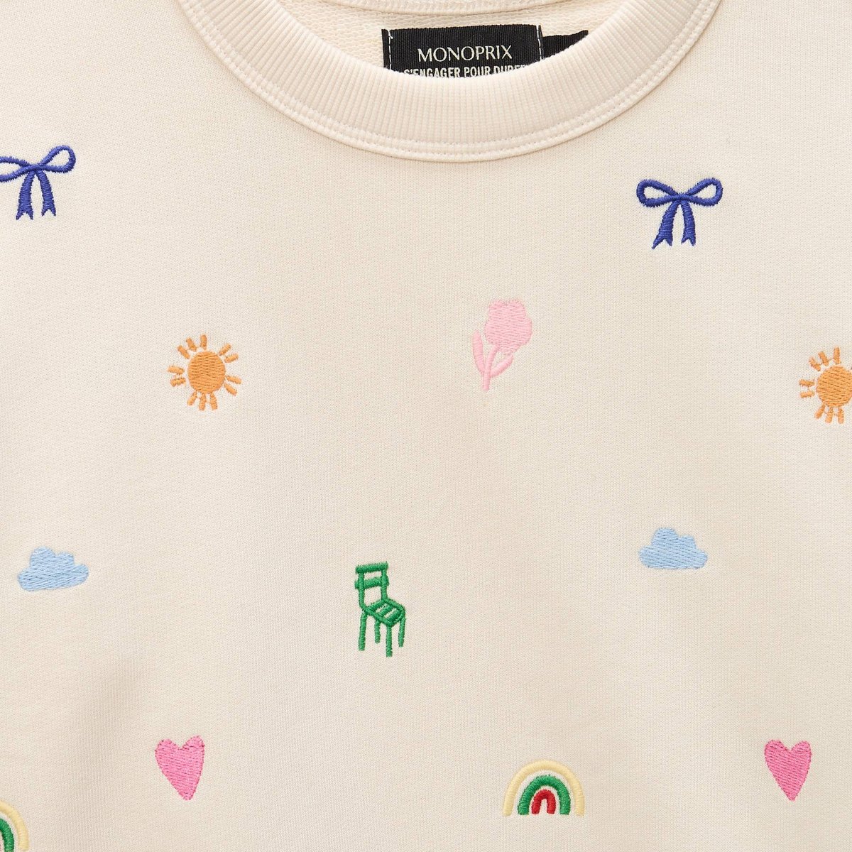 Sweat brodé contenant du coton BIO GOTS naturel, MONOPRIX