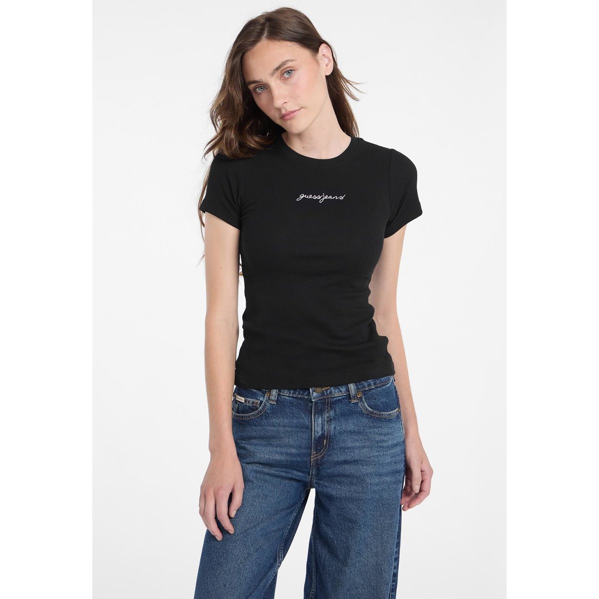 T-Shirt Logo Col Rond noir, GUESS