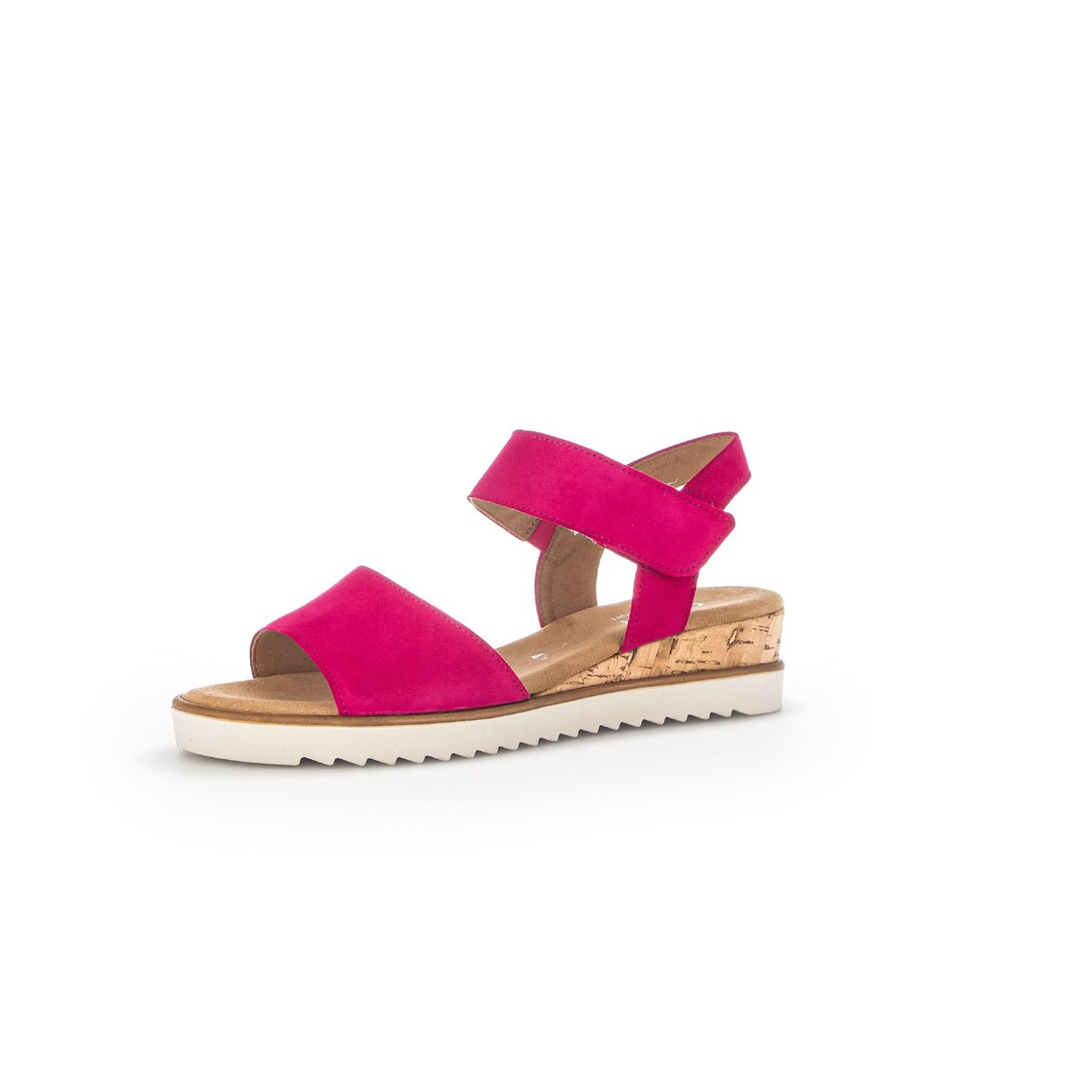 Sandales en cuir lisse à talon compensé recouvert pink velours, GABOR