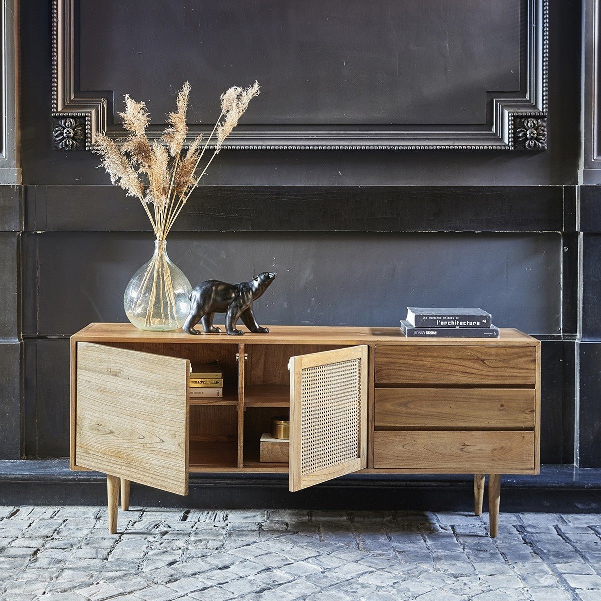 Commode en bois massif et cannage 175 cm HANA naturel, BERAH GETAH