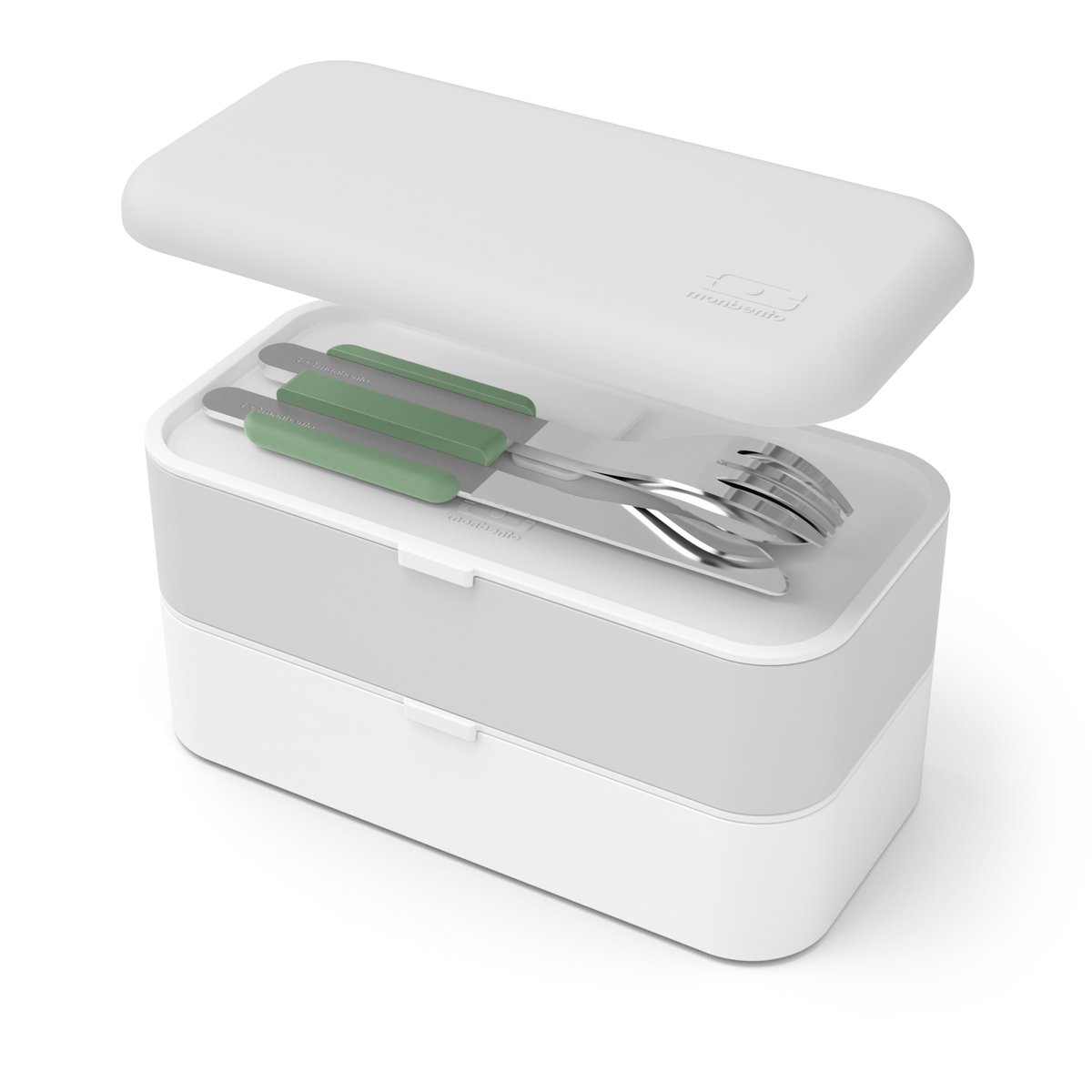 Set repas lunch box 2 étages 1L avec accessoires vert leaves, MONBENTO