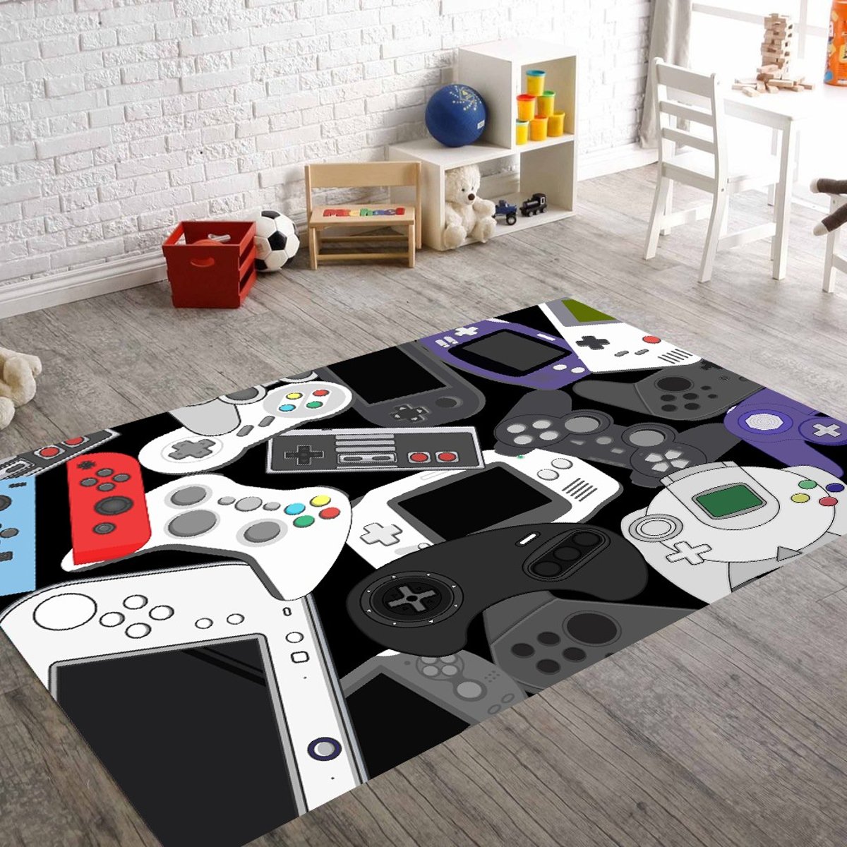Tapis chambre enfant Gamer noir, EDEN