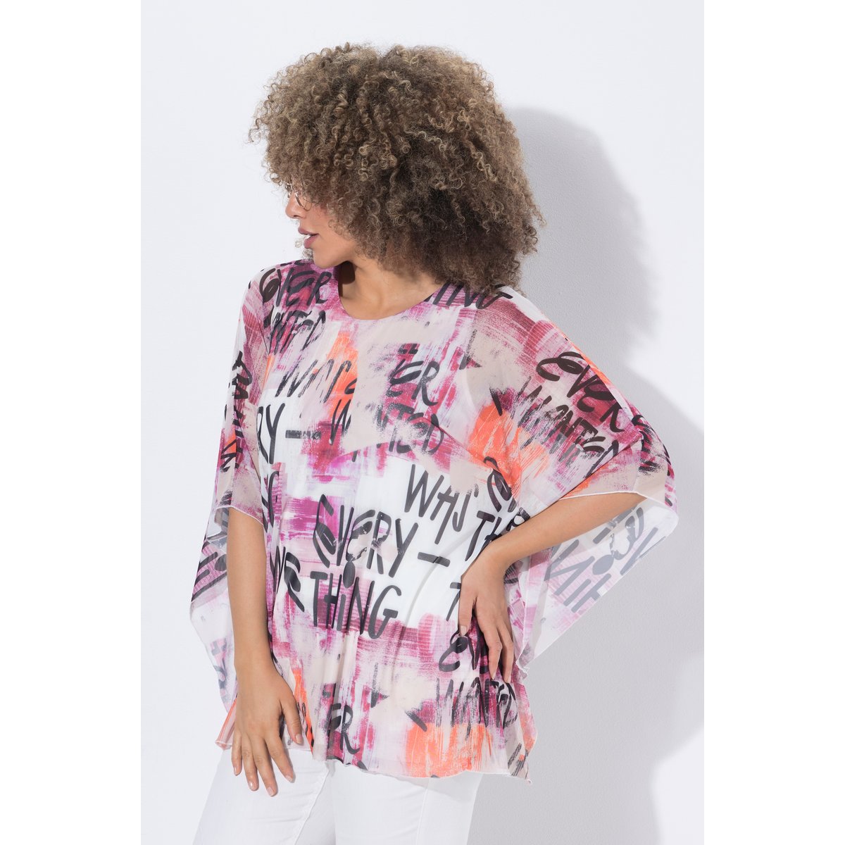 Blouse en tulle doublée, coupe oversize blanc cassé, ULLA POPKEN