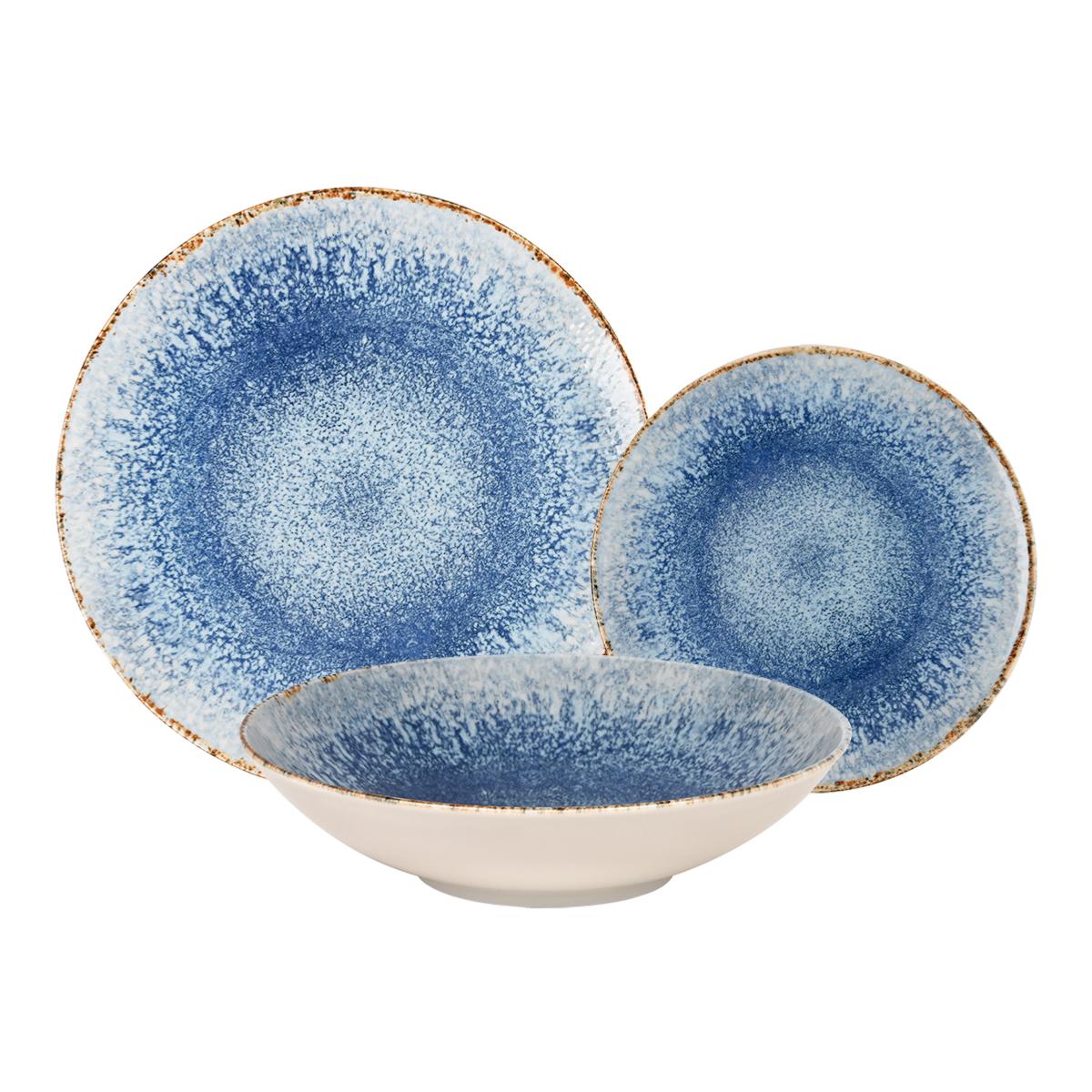 Service 18 pièces bleu en porcelaine - "Rivage Azur" couleur unique, LAGUIOLE CUISSON