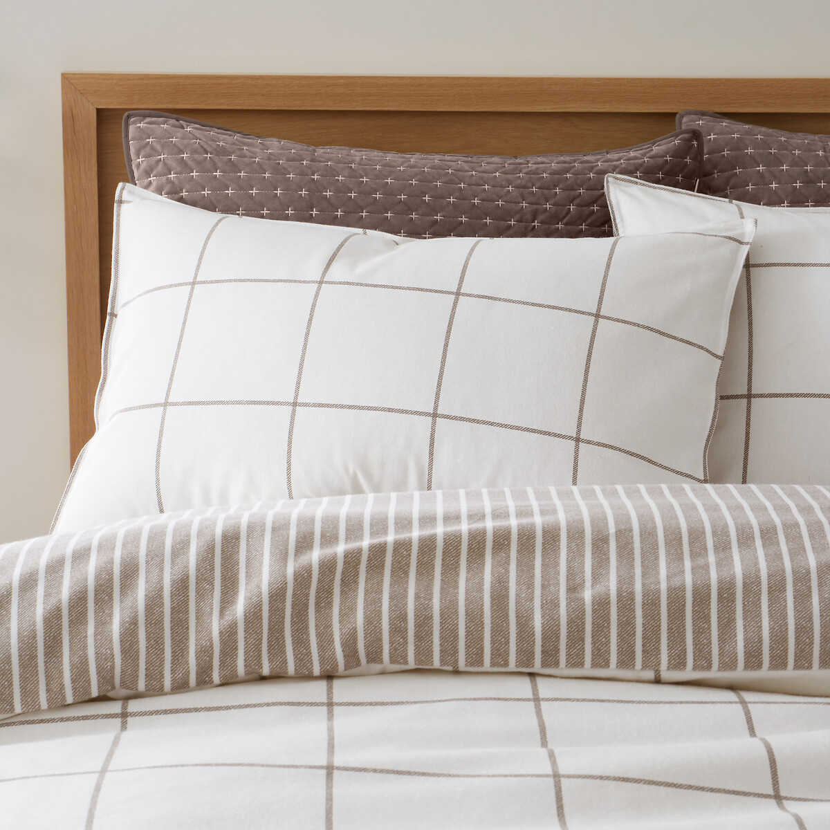 Brushed Regal Check Cotton Reversible Duvet Cover Set beige, BIANCA FINE LINENS