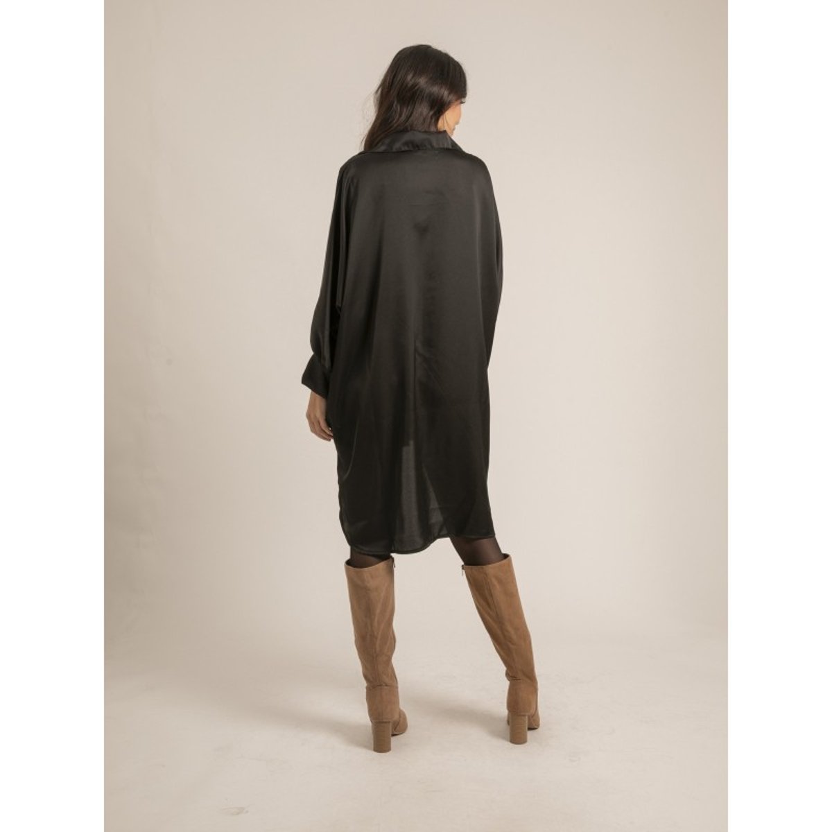 Robe Chemise Satin Ophelie noir, DONA LISA