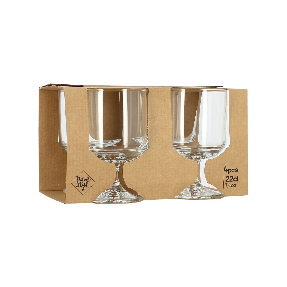 Lot de 4 verres à pied 22cl en verre, TOWER transparent, NOVASTYL