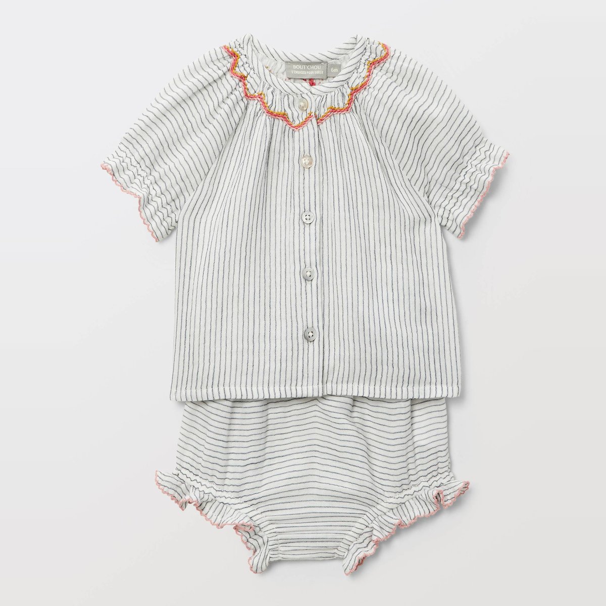 Ensemble t-shirt et bloomer rayé en coton BIO orageux, BOUT'CHOU