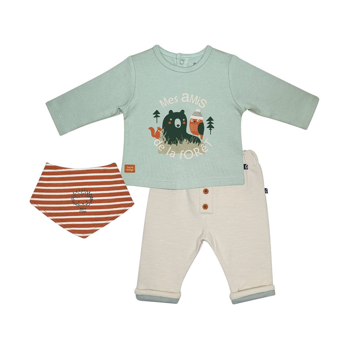 Tshirt pantalon bavoir ionnis maille naissance vert, SUCRE D'ORGE