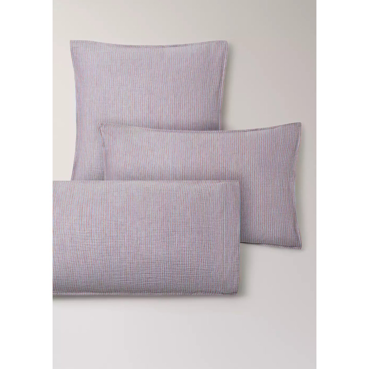 Deux taies d’oreiller coton mousseline à rayures réversibles 60x60 cm rose géranium, MANGO HOME