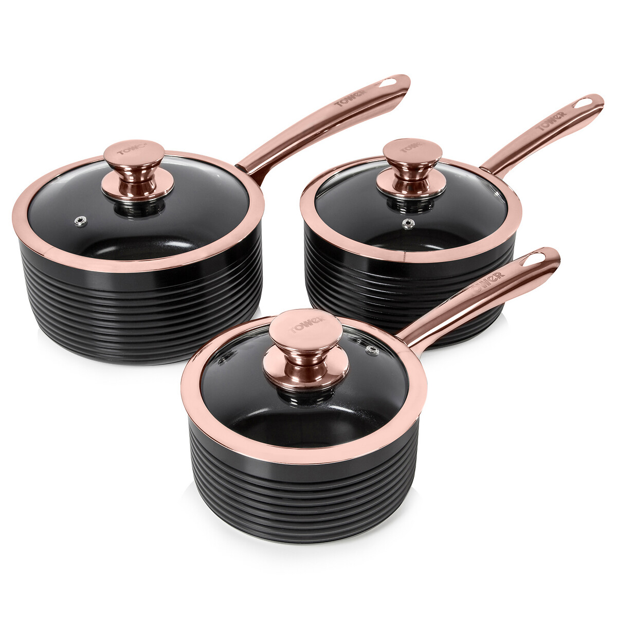 3-Piece Linear Saucepan Set in Black black, TOWER