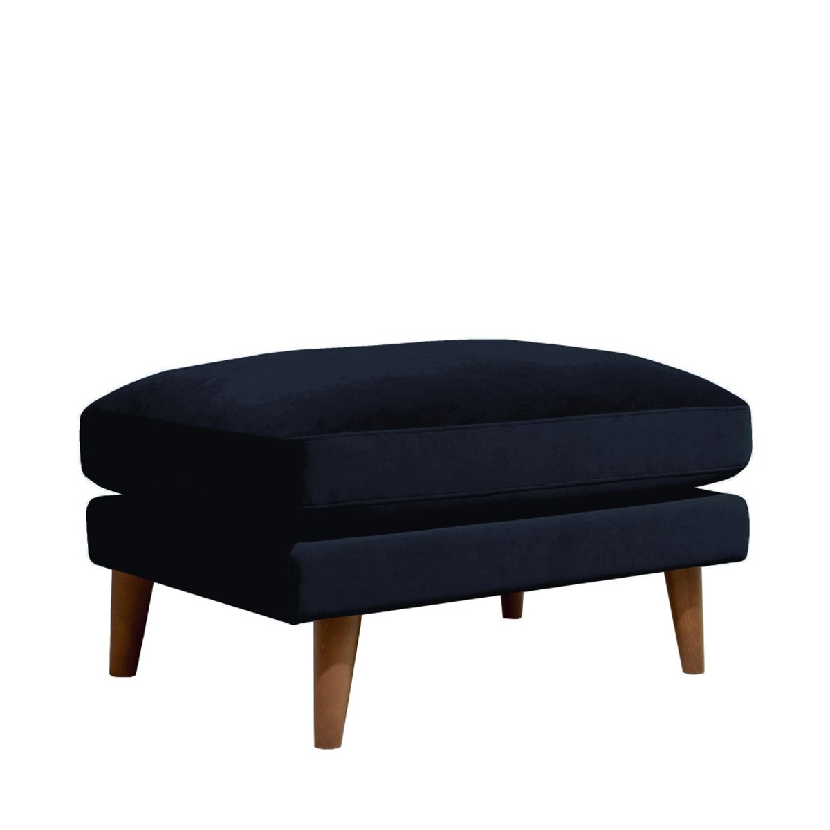 Pouf en velours pieds bois foncé- VILLABON bleu marine, DRAWER