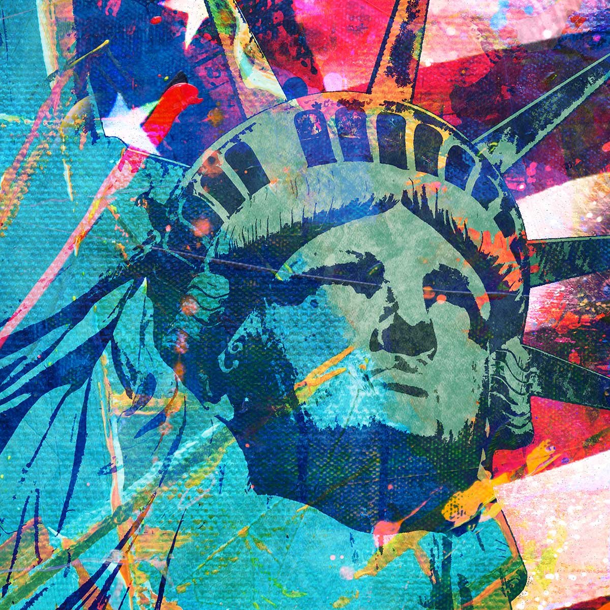 Tableau Affiche illustration graffiti statut de la liberté tableau alu dibond, HEXOA
