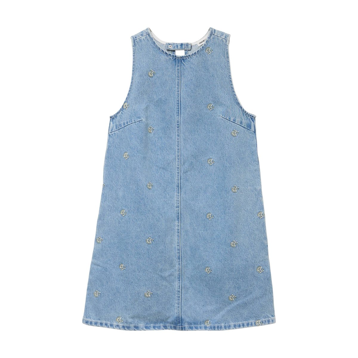 Robe courte évasée en jean sans manches bleu, CACHE CACHE