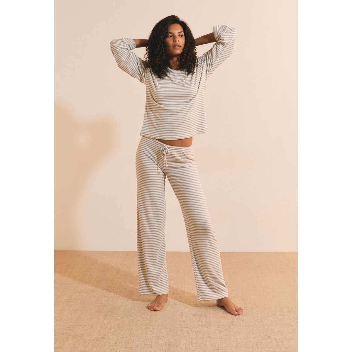 Pantalon de pyjama à rayures avec cordon de serrage BENO gris, ETAM