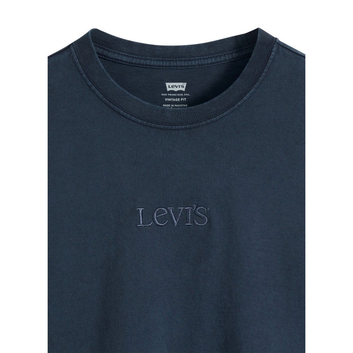 T-shirt en coton marine à coupe droite pourvu d'un col rond côtelé bleu foncé, LEVI'S