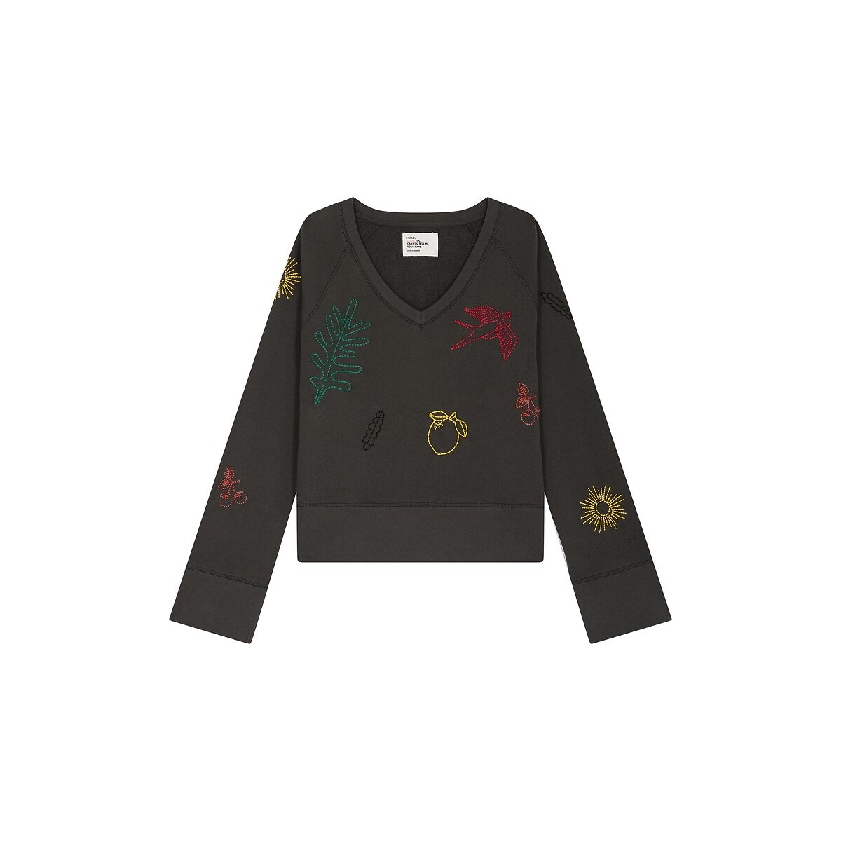 Shavi Embroidered V-Neck Sweatshirt carbon, LEON & HARPER