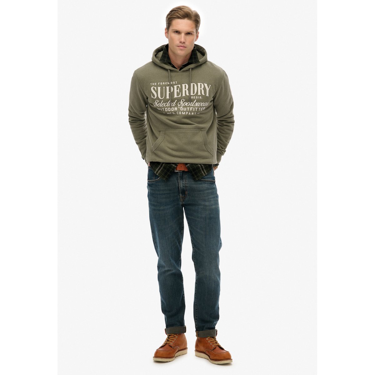 Sweat à capuche décontracté Outdoor Supply Co vert mousse chiné, SUPERDRY