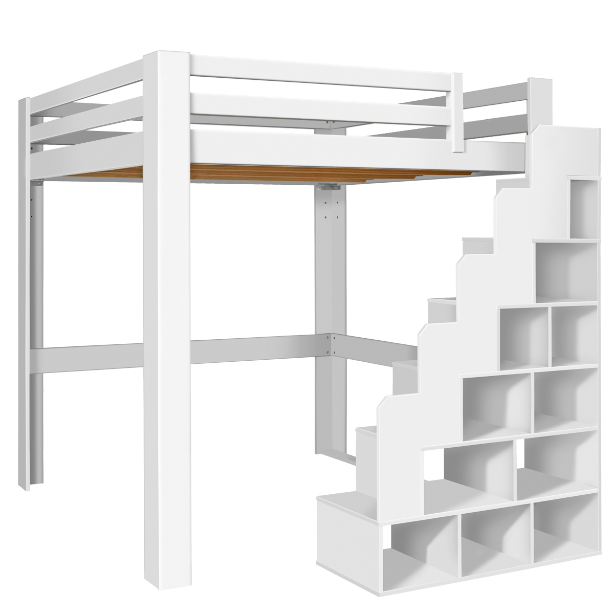 Lit mezzanine avec escalier SURI blanc, AKITEN RETAIL