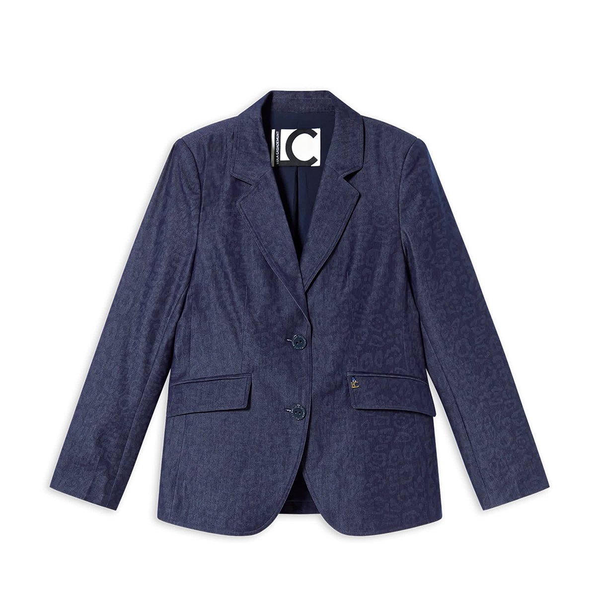 Blazer ajusté imprimé léopard en velours côtelé bleu marine, LOLA CASADEMUNT