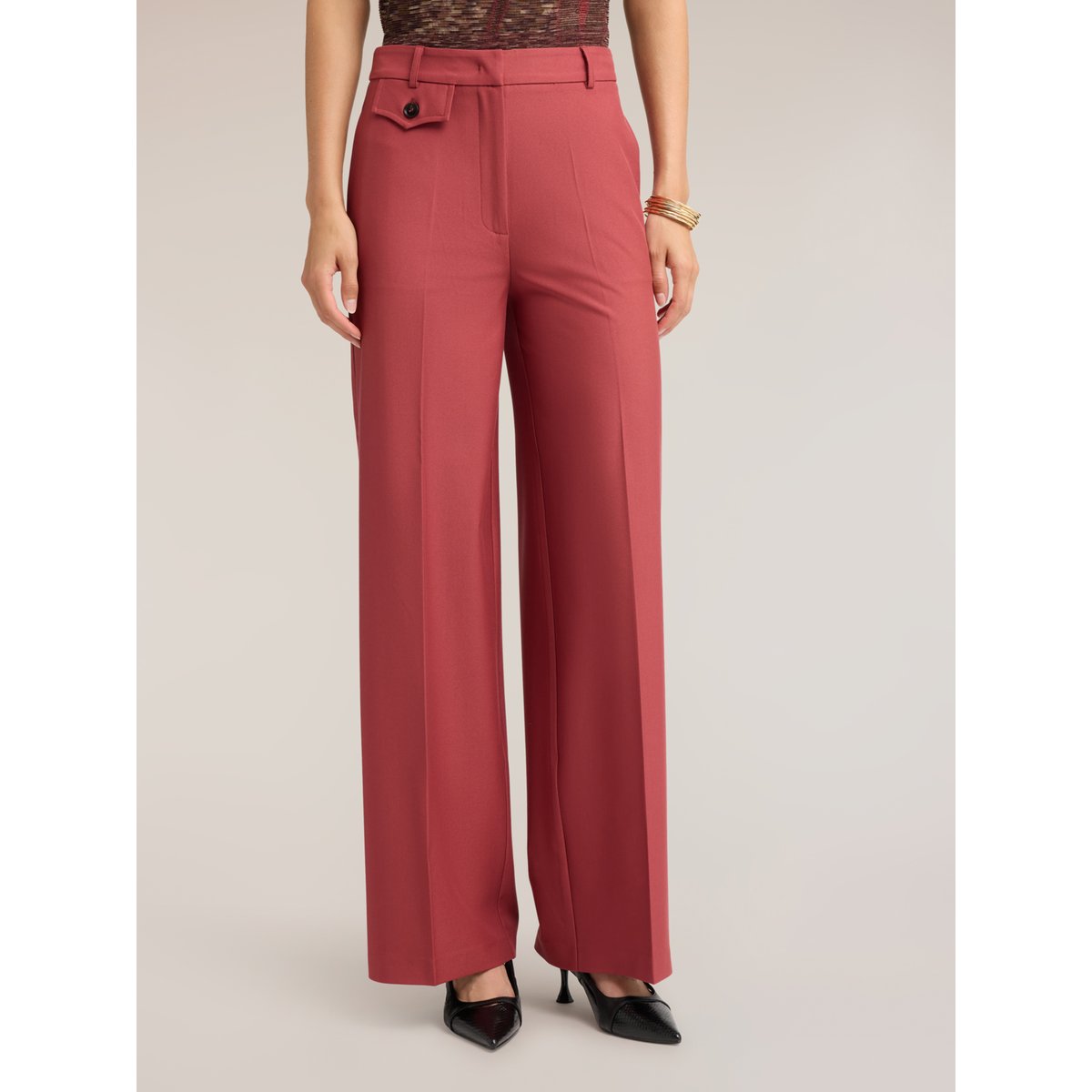 Pantalon palazzo à pli marqué rouge, MOTIVI
