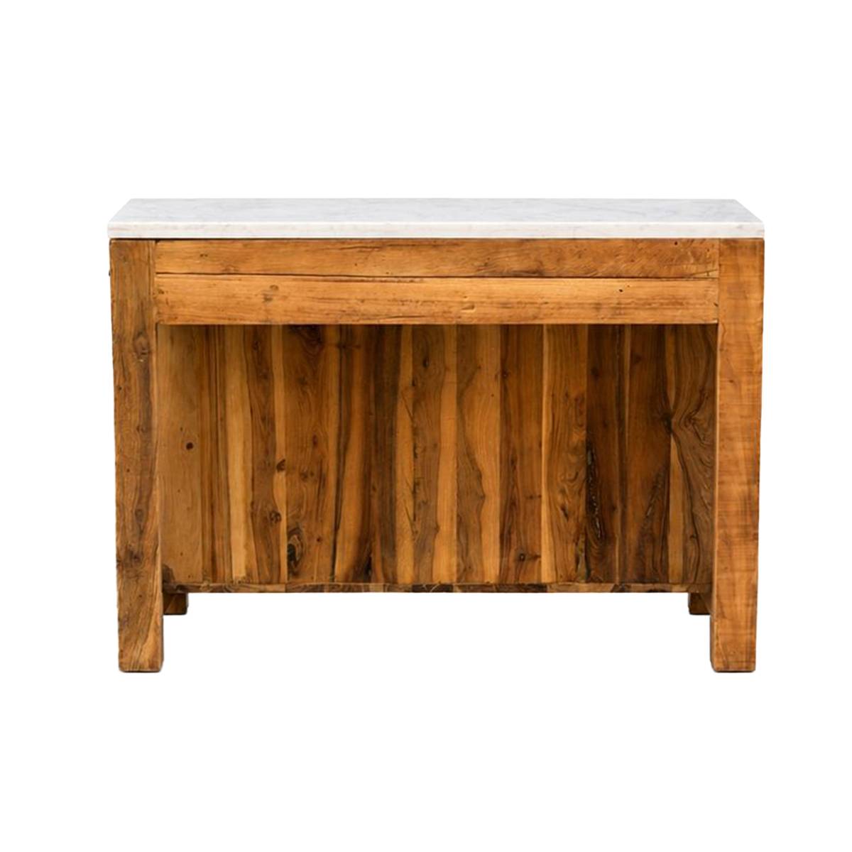 Ilot de cuisine en bois recyclé et marbre JEFFREY bois clair, MADE IN MEUBLES