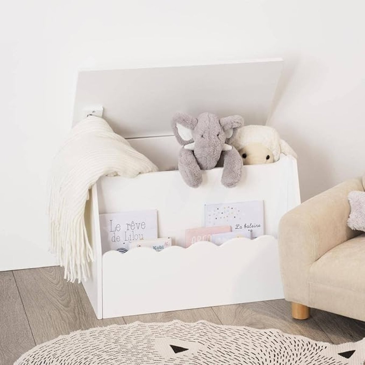 Coffre à jouets et bibliothèque enfant forme nuage ZOELI blanc, ATMOSPHERA FOR KIDS
