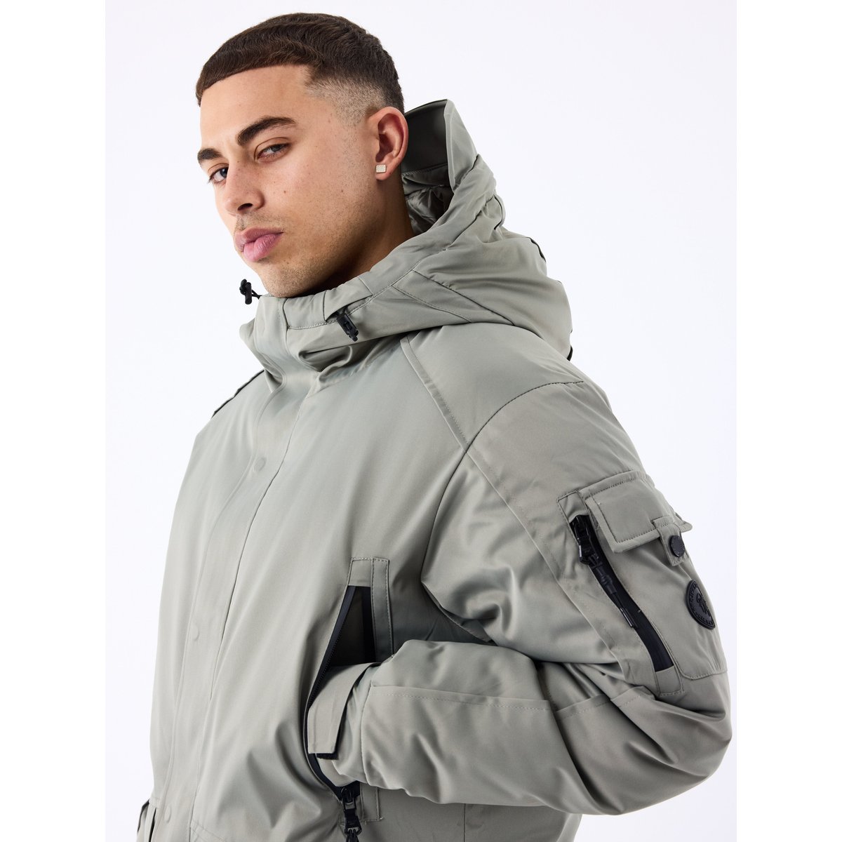 Doudoune longue multipoches khaki clair, PROJECT X