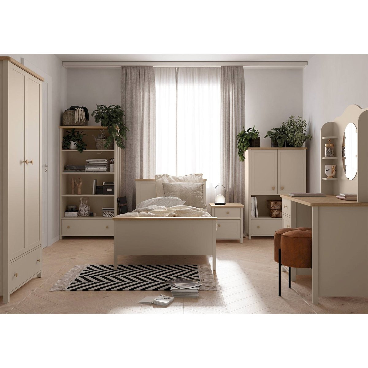 Commode enfant collection STORY, Bois massif beige sable et chêne blanchi, RECOLLECTION