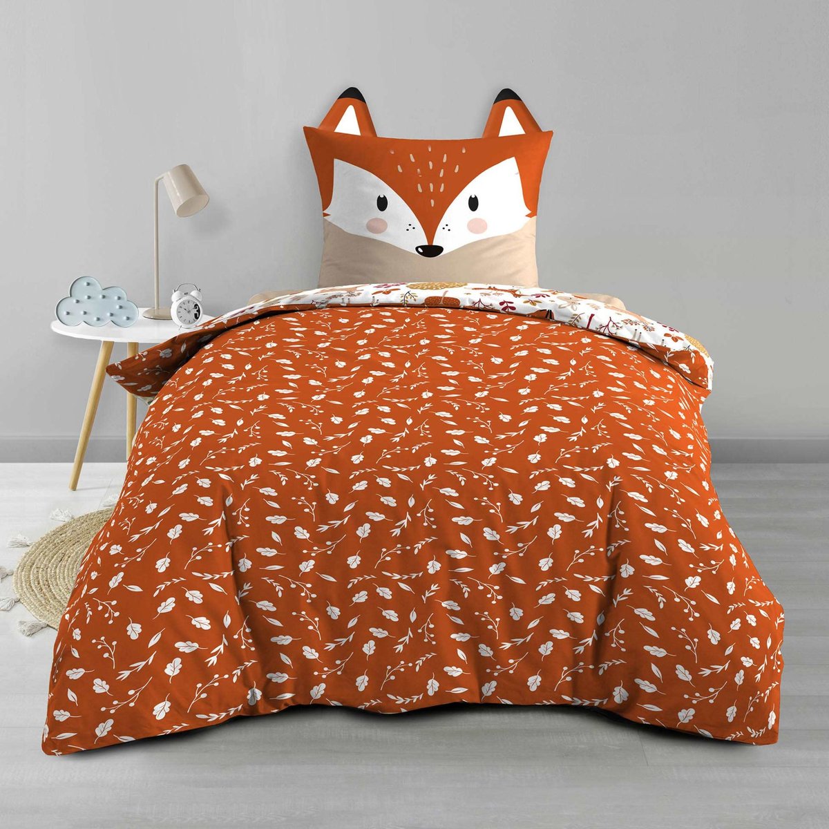Parure de lit enfant réversible 140x200 coton imprimée Roxy rouge terracotta, DOUCEUR D'INTÉRIEUR