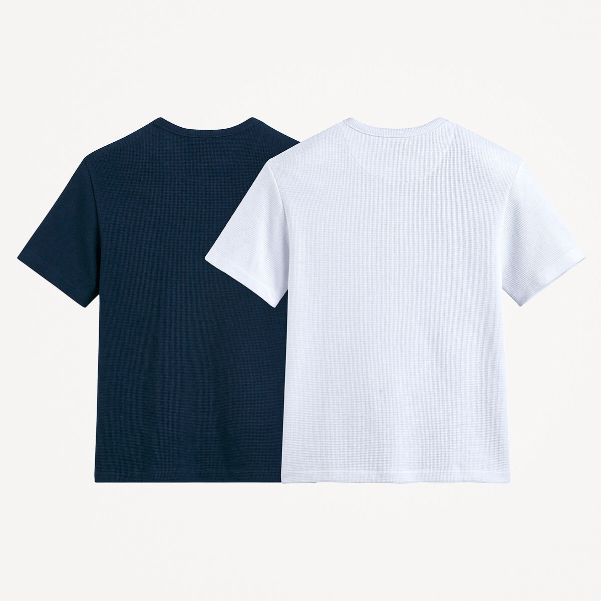 Pack of 2 T-Shirts with Grandad Collar in Waffle Knit white + navy, LA REDOUTE COLLECTIONS