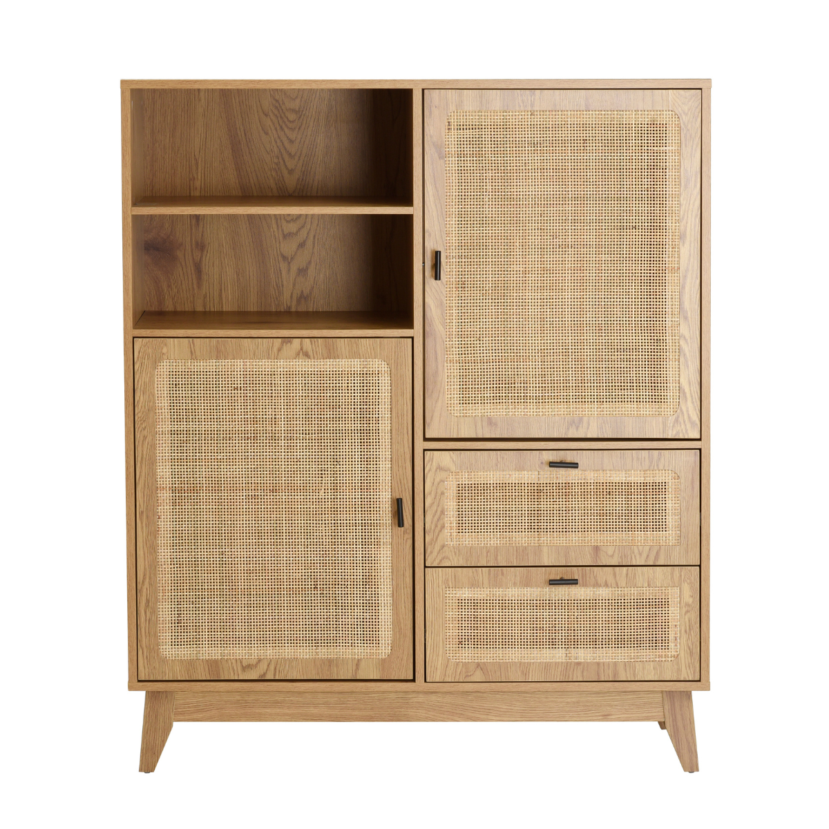 Buffet haut 2 portes 2 tiroirs rotin - ALIA bois clair, CALICOSY