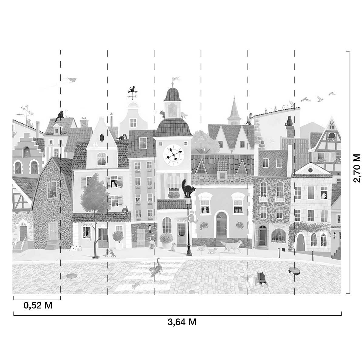 Papier enfant Le village des félins gris, HEXOA