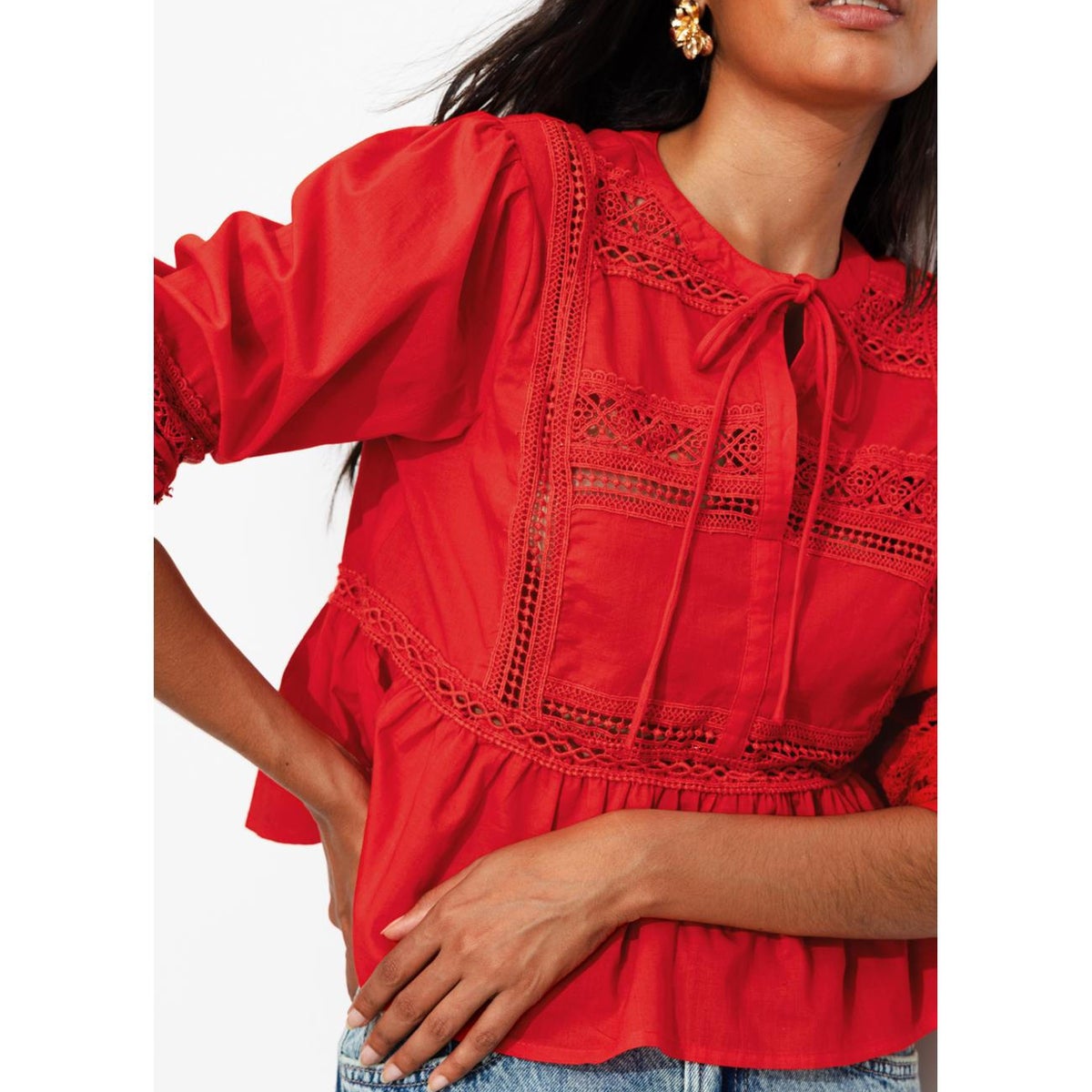 Blouse détail dentelle rouge, PROMOD