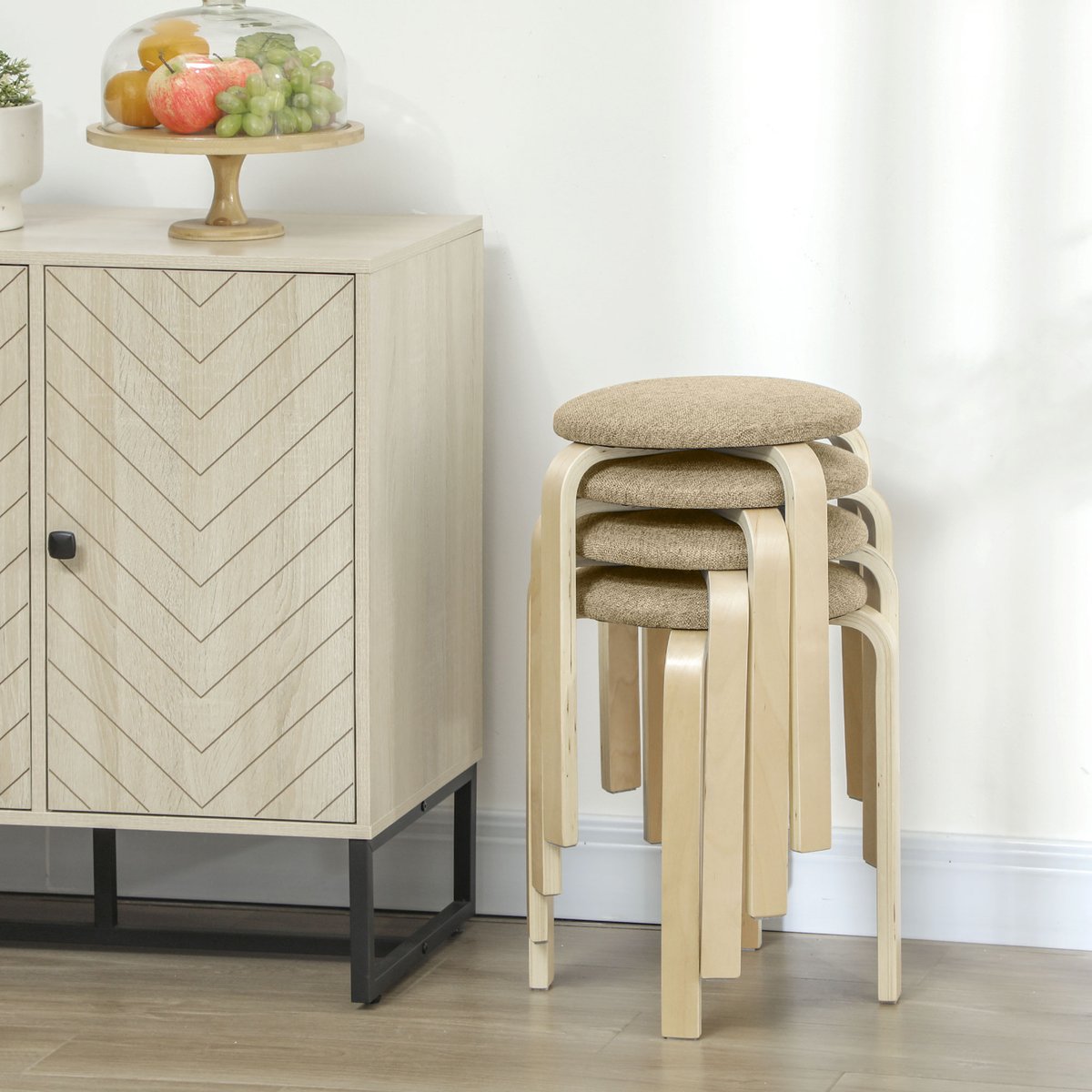Tabouret Bois Kaki kaki, effet bois naturel, HOMCOM
