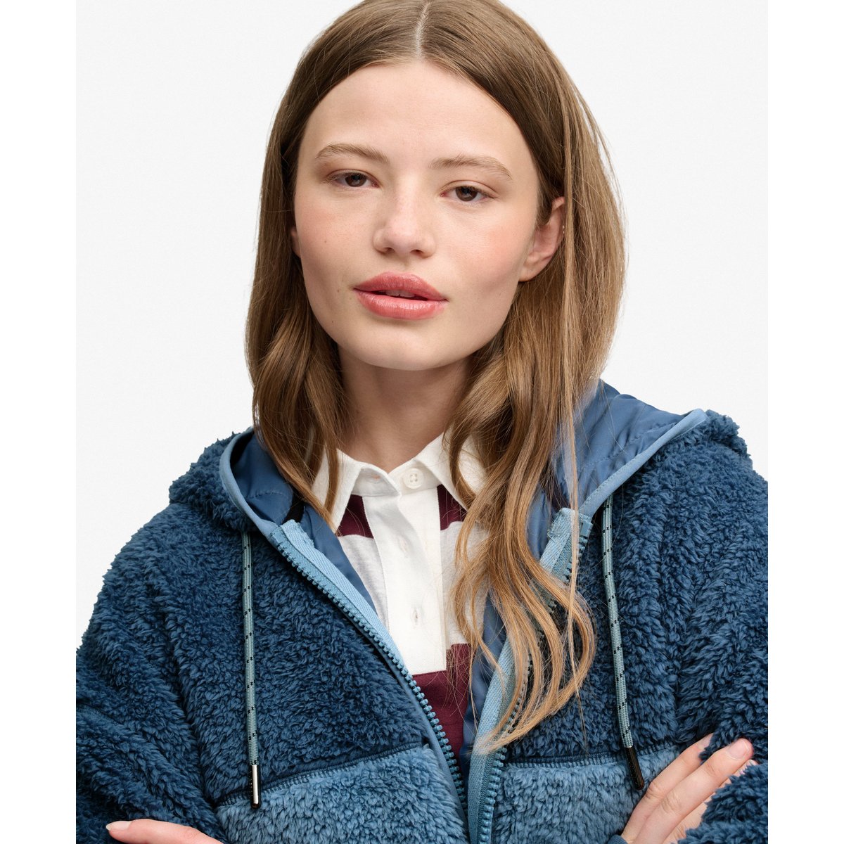 Sweat zippé à capuche Super Soft coupe décontractée denim délavé bl/bleu ardoise sec, SUPERDRY
