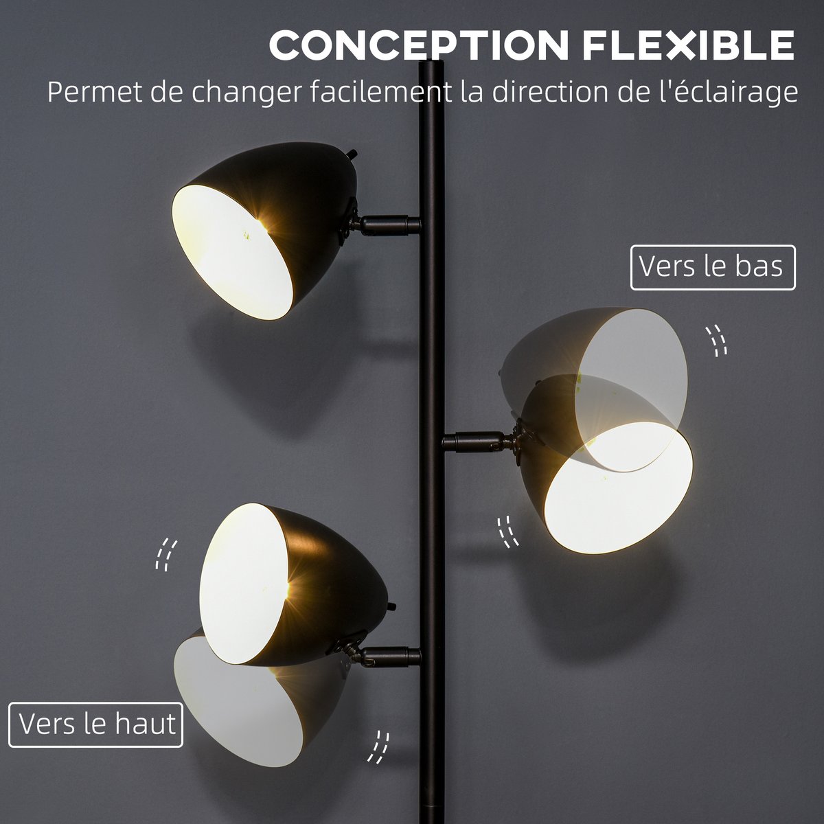 Lampadaire Acier Noir noir, HOMCOM
