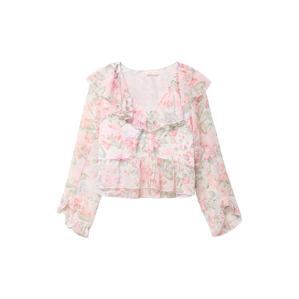 Blouse bi-matière oversize col v blanc, CACHE CACHE