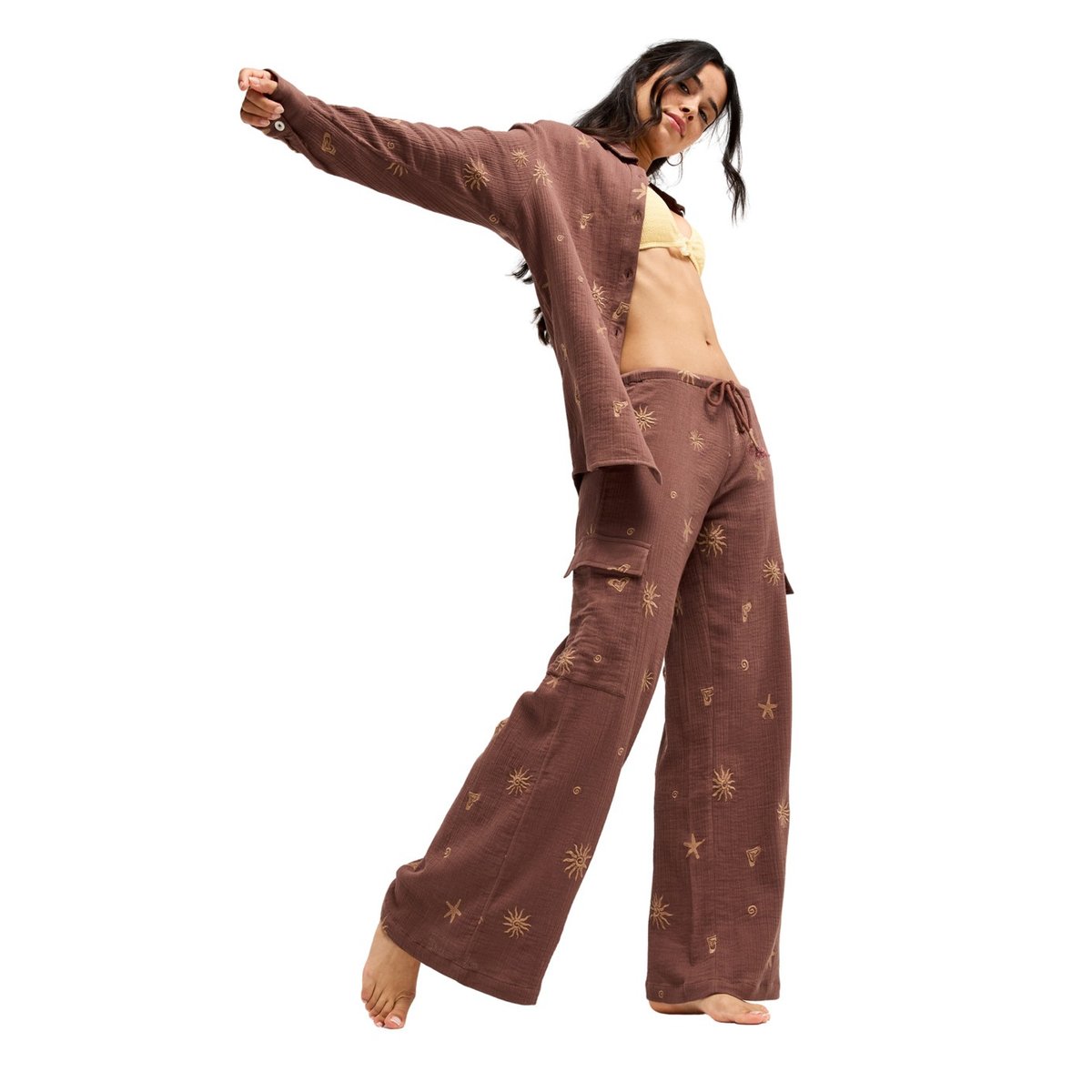 Pantalon de plage décontracté STARDUST SAND. marron pepper corn sunny ditsy, ROXY