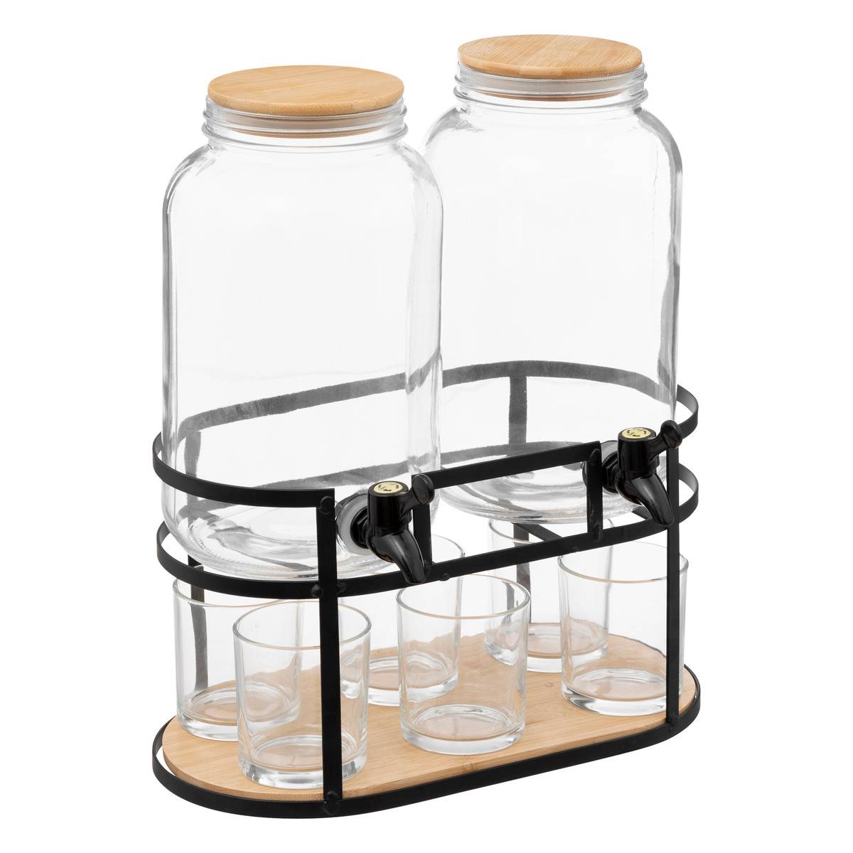 Lot de 2 distributeurs de boisson 3,3 L avec 6 verres DUO transparent, SECRET DE GOURMET