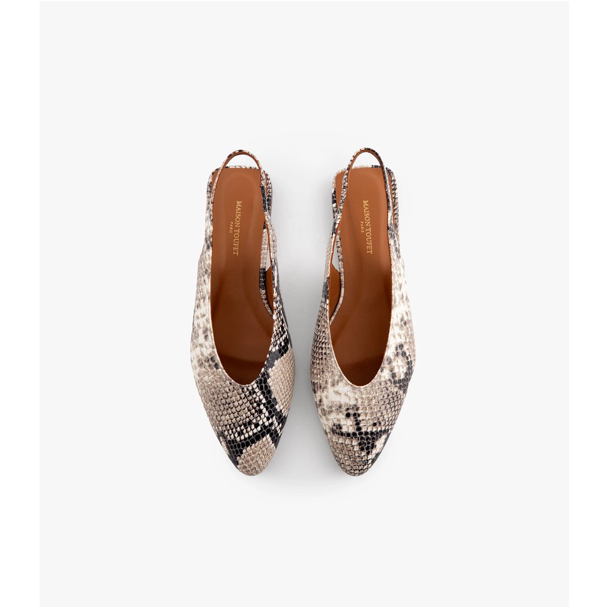 Slingback cuir façon python MARIANA beige, MAISON TOUFET