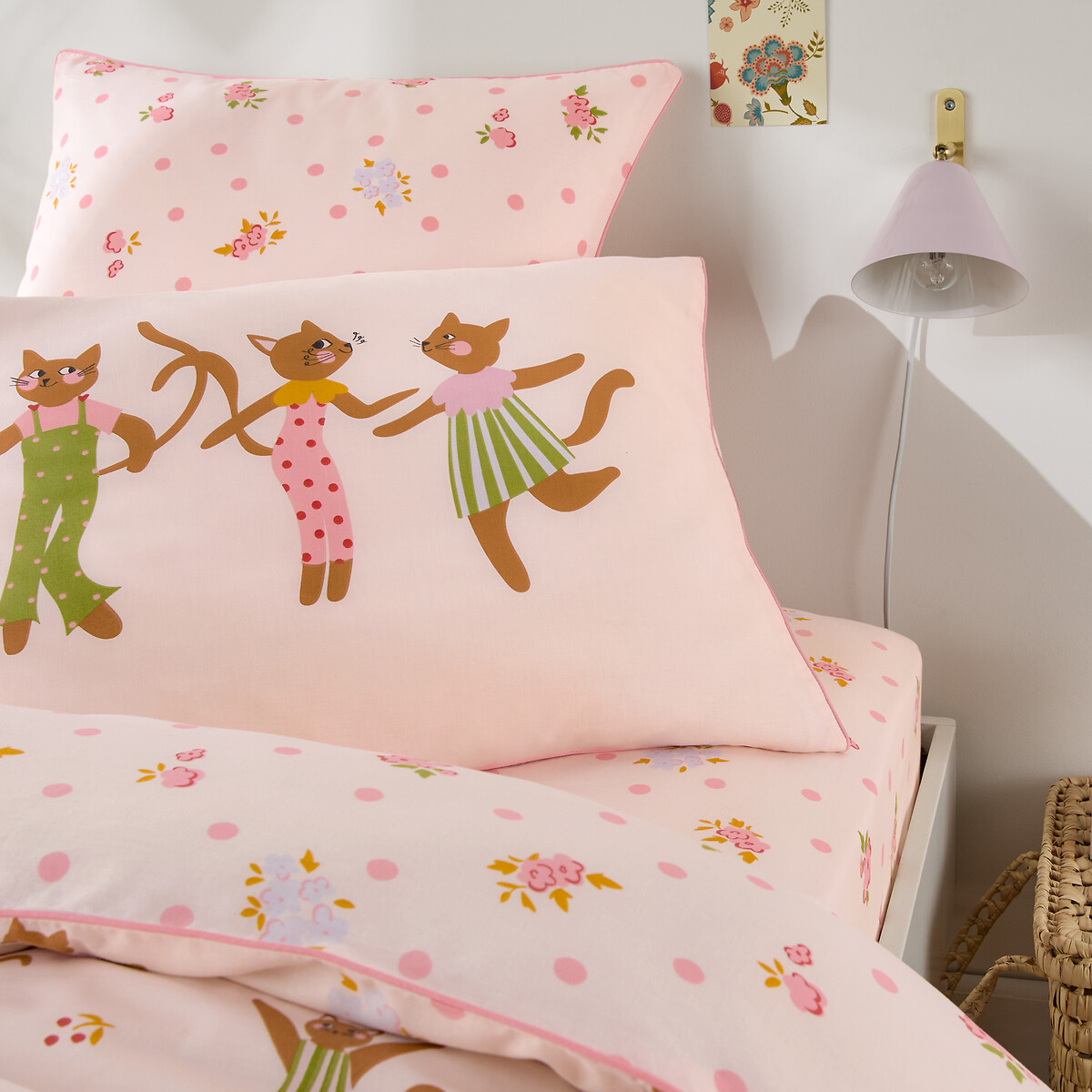 Taie d'oreiller en coton biologique, CHATS FLEURIS imprimé chat, LA REDOUTE INTERIEURS