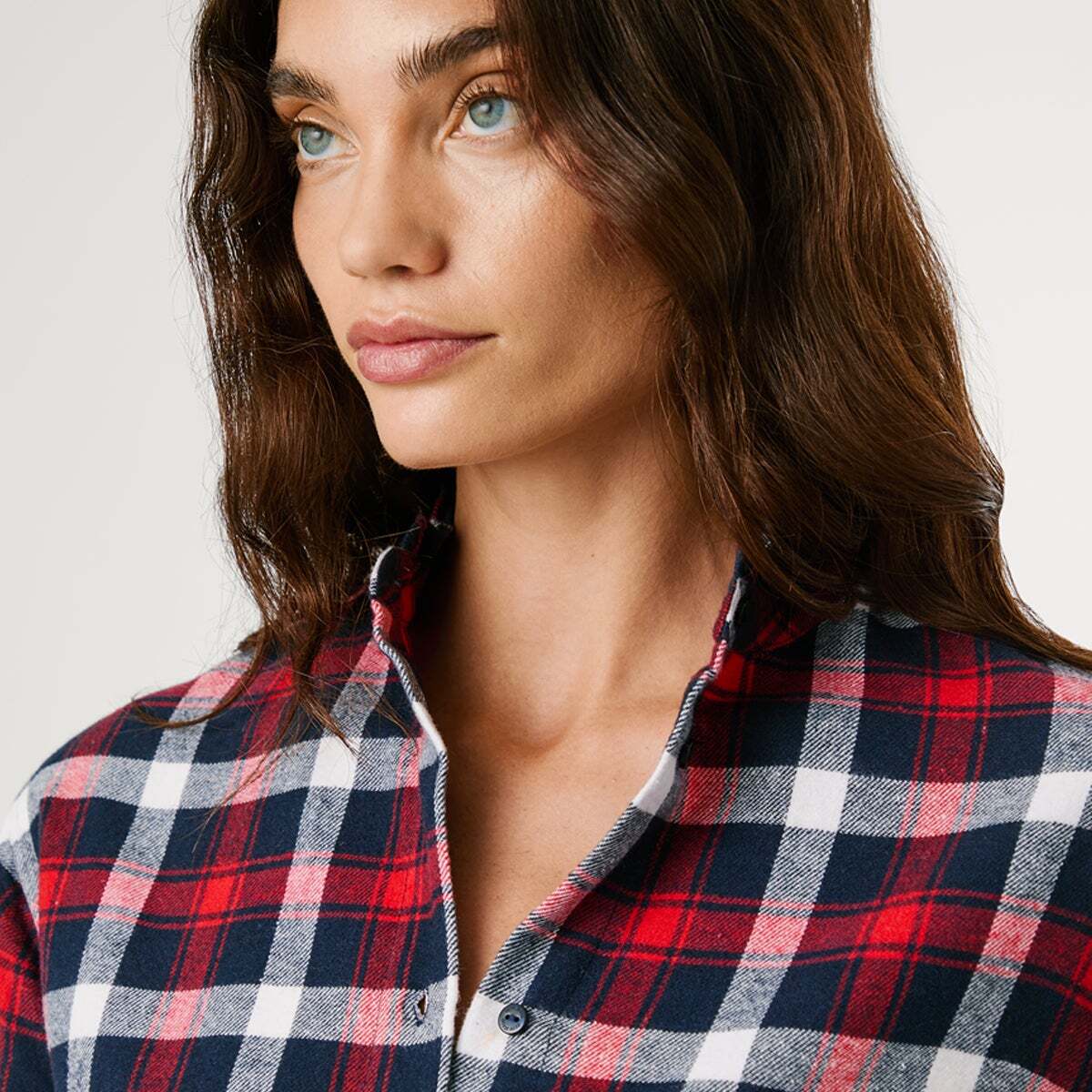 Blouse À Col Mao À Carreaux rouge, PEPE JEANS