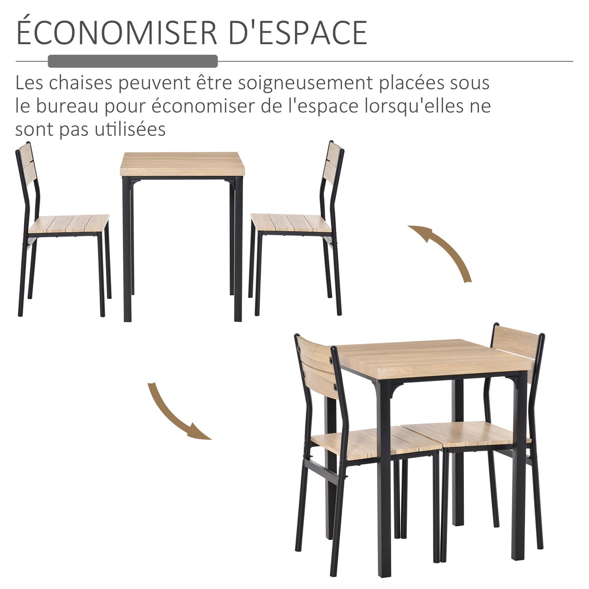 Ensemble de table à manger MDF Noir, Bois de noir, bois clair, HOMCOM
