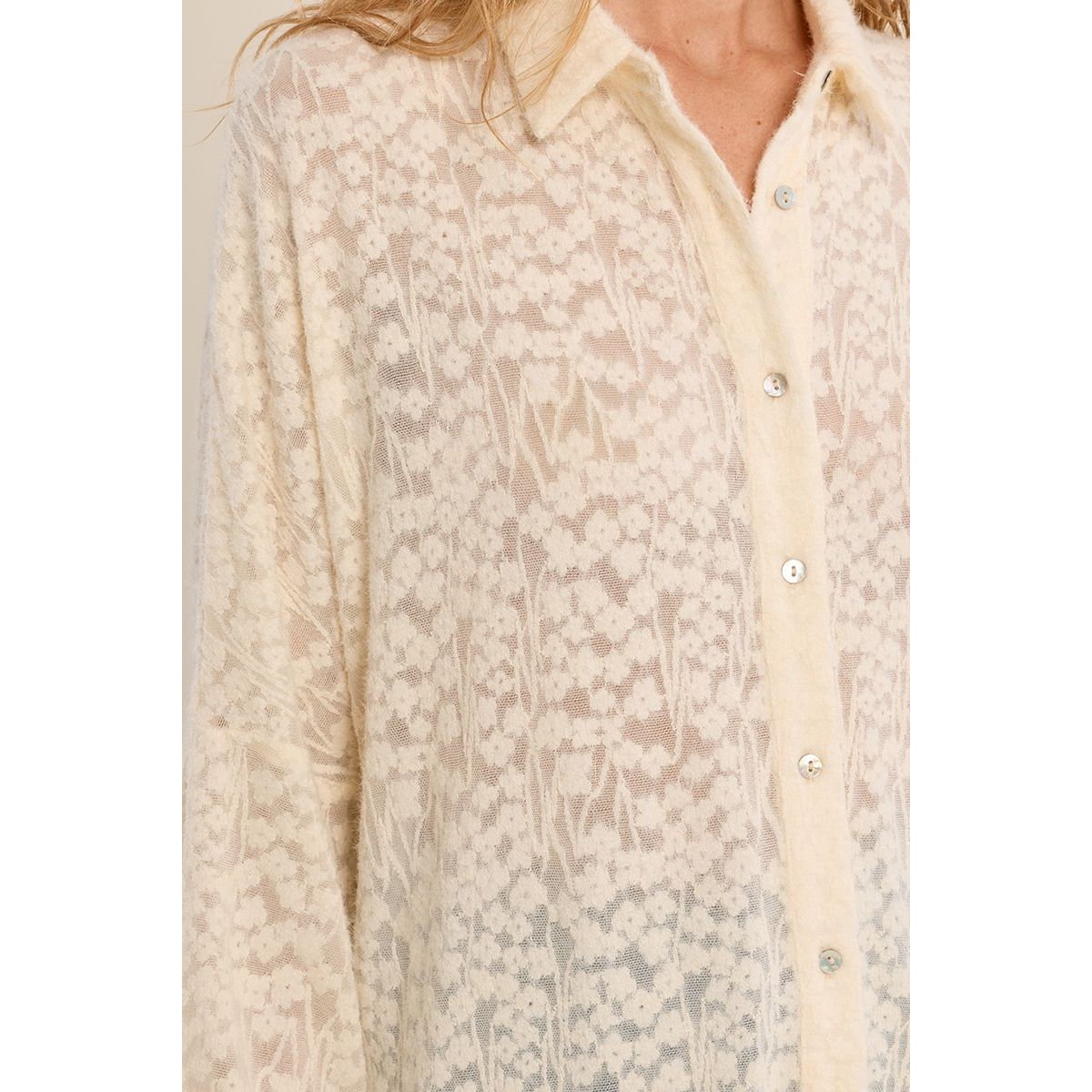 Chemise fleurie ajourée offwhite, MOLLY BRACKEN