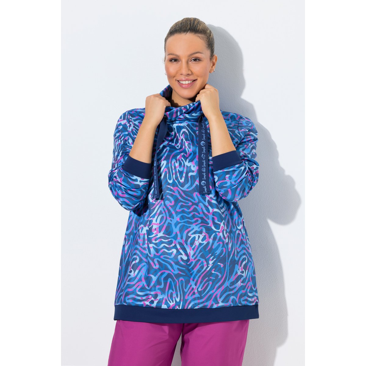 Sweat-shirt manches longues et col montant bleu foncé, ULLA POPKEN